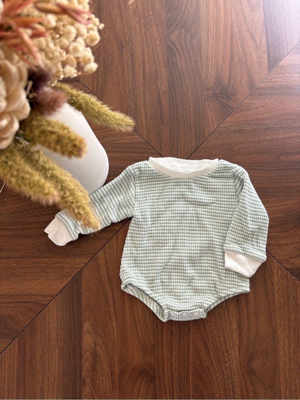 Sage Green Waffle Knit Baby One-Piece